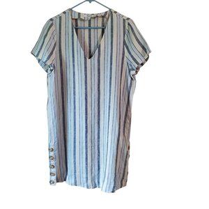 Madewell Shirt Dress 100% Linen Coastal V-Neck with Button Detail Large